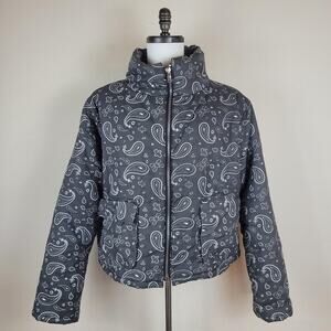 MNML Jacket Mens Large Black Bandana Paisley Quilted Puffer Zip Stand Collar